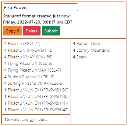 an example deck list after being created