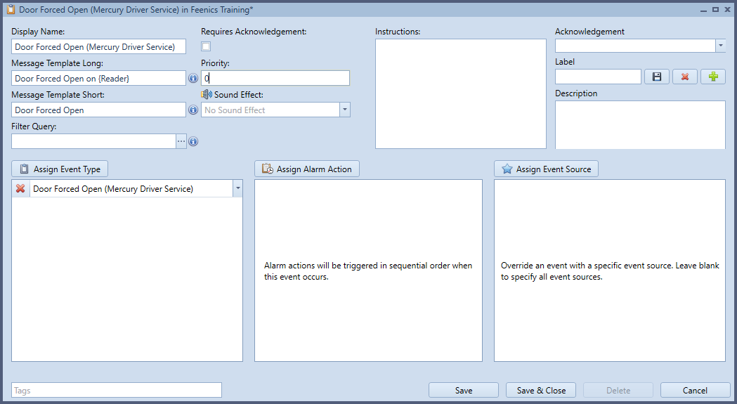 Alarm Definitions Feenics