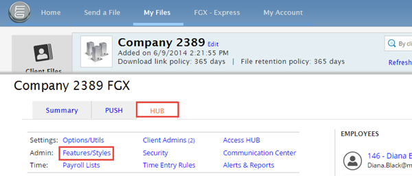 Access Features/Styles in HUB Administration