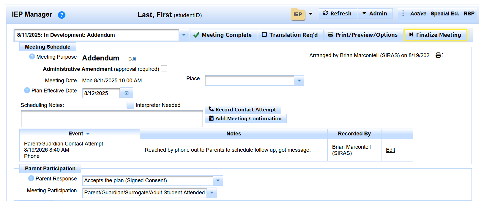 Amendment meeting preview ready for finalization in SIRAS