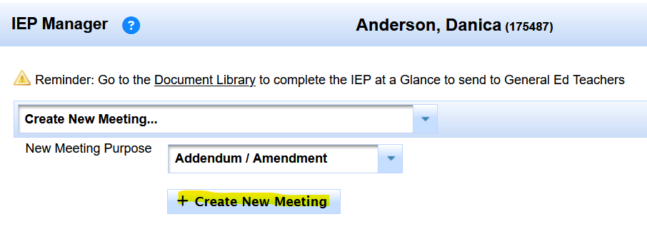 SIRAS Create New Meeting control after Addendum Amendment has been selected