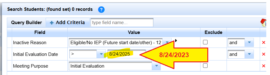 Inactive records requiring archive predefined list