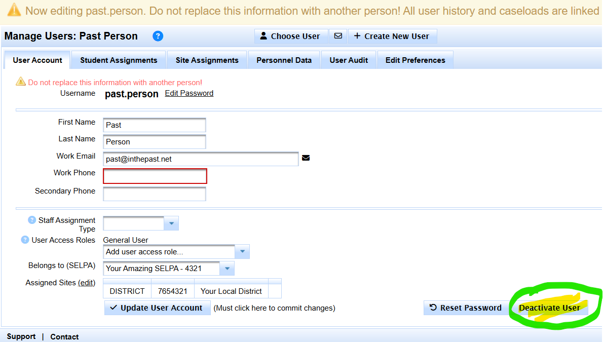 Student-assignment selection and removal controls