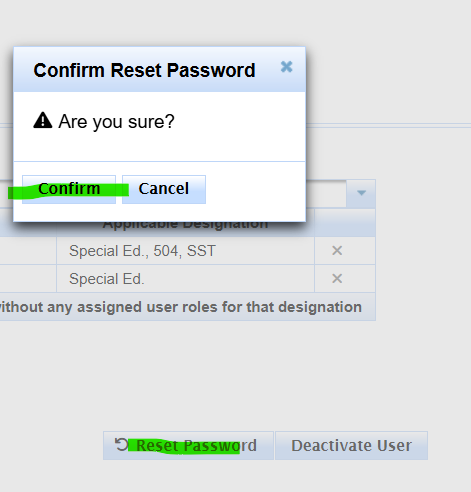 SIRAS temporary-password notice after an administrator reset