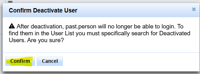 Deactivate User control in Edit Account Details