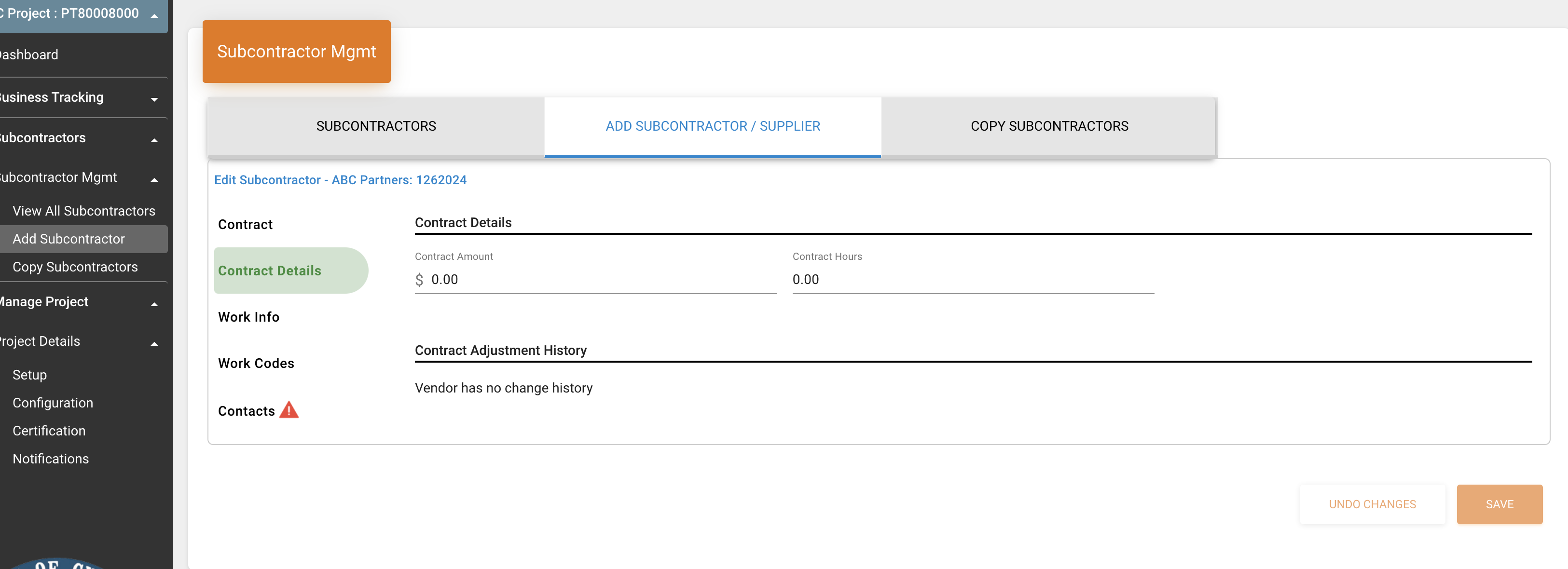 Add Sub - Contract Details - Vendors - SkillSmart Helpdesk