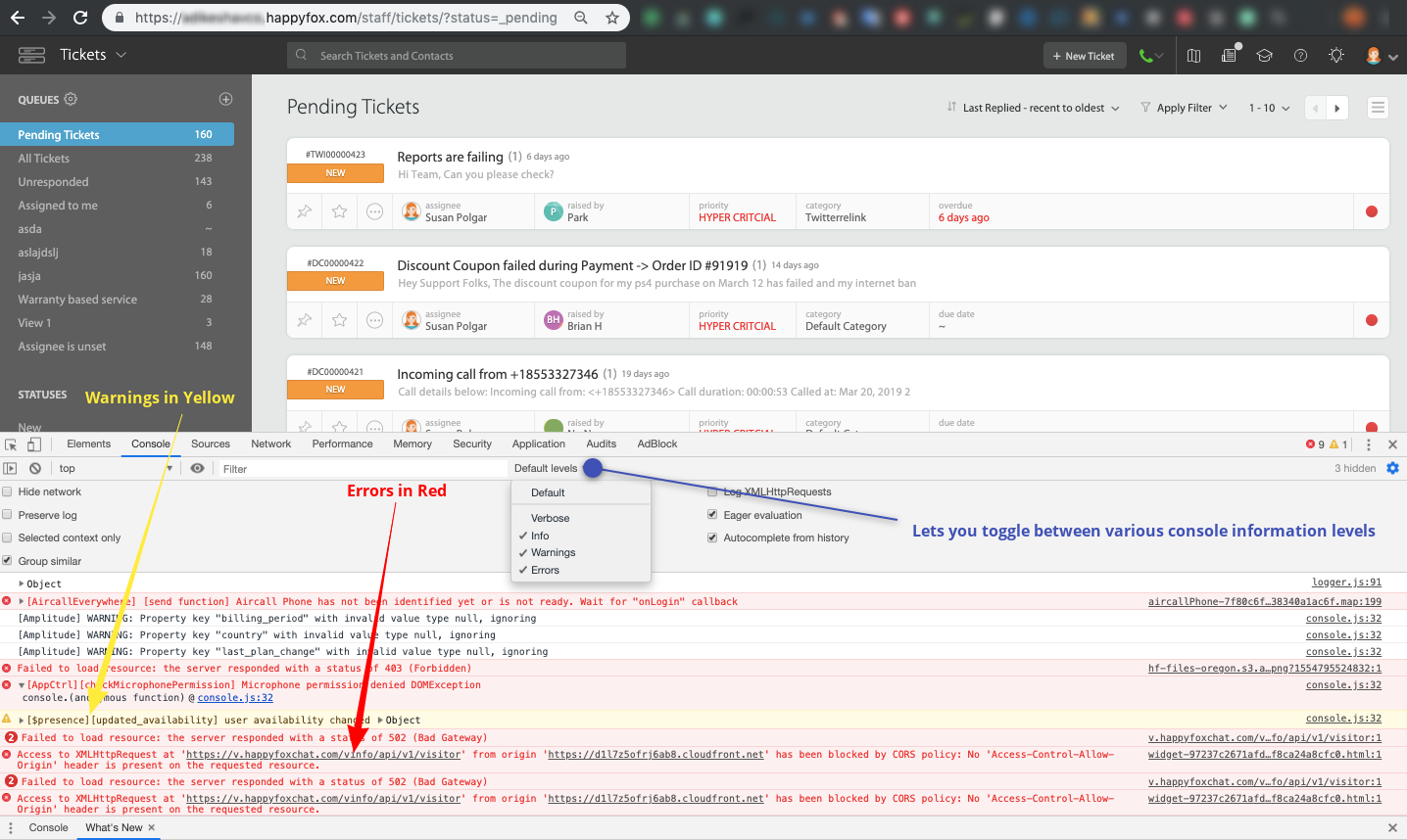 Developer Console view tabs appear behind frame when console is