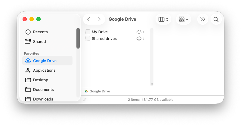 screenshot of Google Drive in Finder app