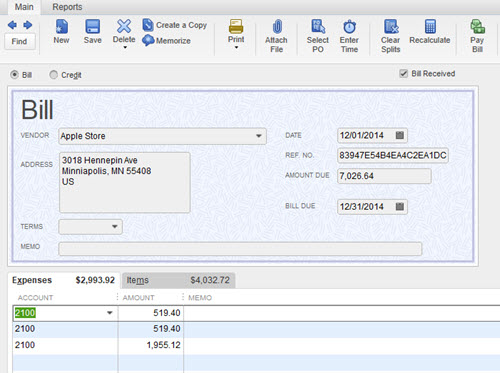 concur invoice bills import