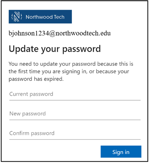 Update your password window