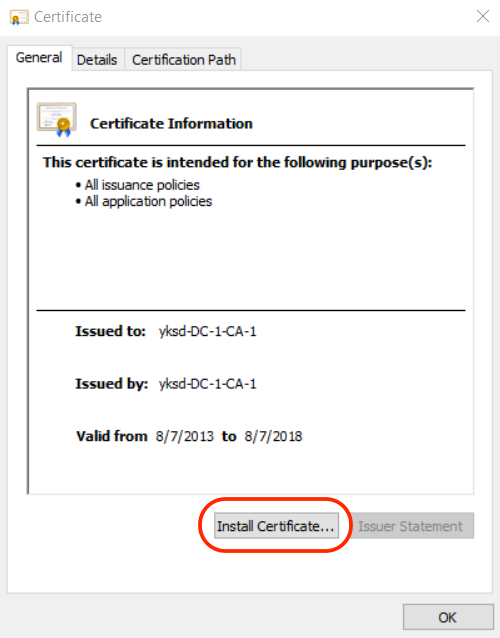 Windows 8 Certificate Error